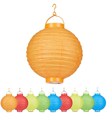Relaxdays 100 x LED-lampor färgglada, batteridrivna, lampion set för utomhus och inomhus, för upphängning, papperslykta Ø 20 cm, färgad