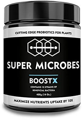 BoostX - Fertilizante premium para plantas verdes | especialmente formulado para plantas con flores y brotes | Contiene 16 microbios beneficiosos, incluidas las bacterias fijadoras de nitrógeno (400g)
