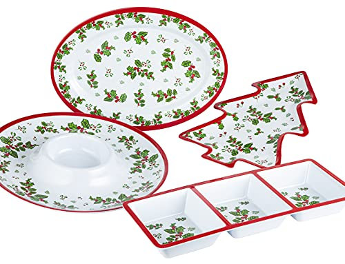 EMS UK LTD - 4 Piece Holly Christmas Melamine Serving Set