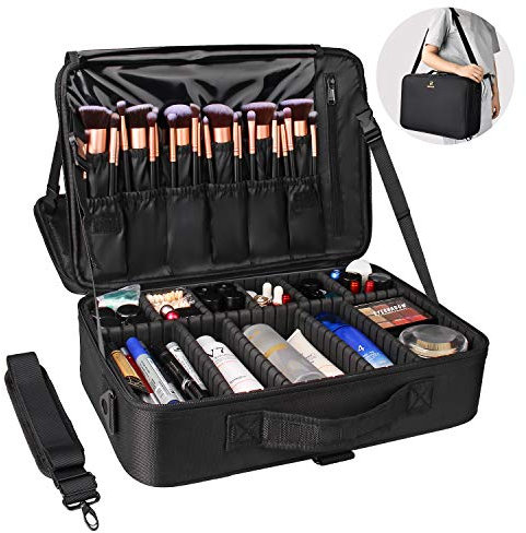 Relavel Kosmetiktasche Große Make up Tasche Reise Makeup Tasche Professionelle Makeup Organizer Tasche Tragbare Nagel Organizer Box Artist Schminktasche (Black-L)