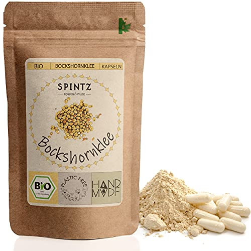 SPINTZ® 210 Bio Bockshornklee Kapseln aus 100% kontrolliert biologischem Anbau | Vegane Fenugreek Capsules 500mg/Tab | Plastikfrei verpackte Kapseln Bockshornklee (210 Stück)