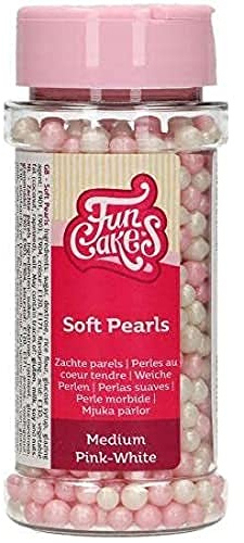 FunCakes Perles Moelleuses Medium Rose/Blanc: Sprinkles gâteau, bon goût, parfait pour la décoration de gâteaux, perles de sucre tendre comestibles. 60 g.