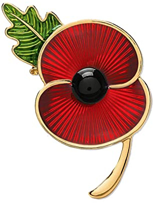 Red Flower Brooches ＆Pins,Enamel Leaf Gold Brooches for Women Remembrance Day Badge Pins Memorial Veterans