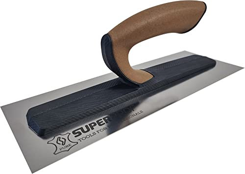 Super Prof by Maurerfreund, Comfort-Glättekelle, Extraleichte Carbon-Stütze mit Ledergriff, Robustes Edelstahl-Blatt 0,7mm (450x120mm)