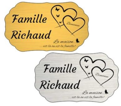 Plaque boite aux lettres, étiquettes de porte personnalisables, enseigne autocollante nom personnaliser - argent/or - avec ornement de coeur - plaquette de sonnette -