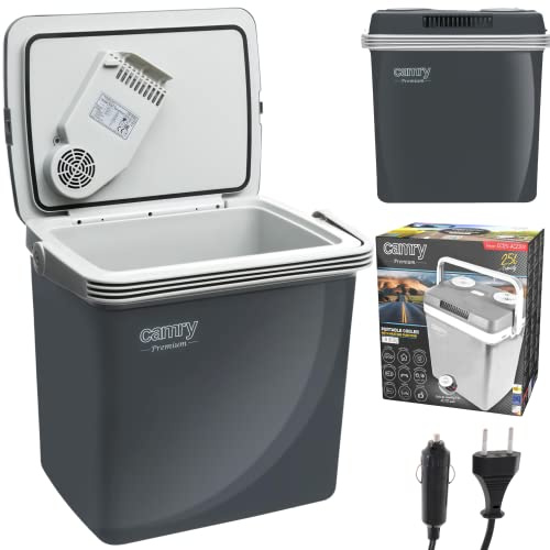 Adler – Frigorifero con manico 25 L – Frigorifero portatile per auto – Set con cavo auto e presa – Frigorifero da campeggio per raffreddare bevande – Funzione di riscaldamento