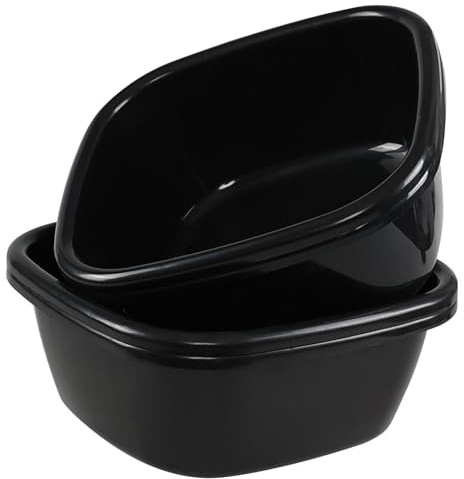 Knifefish 12 Quart Plastic Dishpan/Wash Basin, 4 Packs Square Kitchen Wash Bin, Black