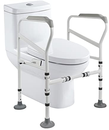 TESUGN Soporte para inodoro con altura ajustable, con grandes alfombrillas antideslizantes, asa de apoyo para baño, marco de seguridad, asas para personas mayores
