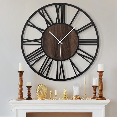 HAITANG - Reloj de Pared Grande silencioso, sin Tic-TAC, Funciona con Pilas, Redondo, Moderno, Gran Reloj de Pared de Madera para Sala de Estar, Dormitorio, Cocina, decoración de Pared de Granja, 40