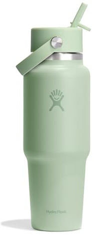 HYDRO FLASK - Travel Bottle 946 ml (32 oz) - Insulated Stainless Steel Water Bottle with TempShield Vacuum Insulation and Leakproof Flex Straw Cap - Fits Most Cupholders - Aloe