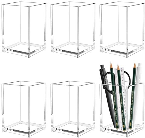 Prmape 6 Stück Stiftehalter Acryl Transparent Organizer, Acryl Stifthalter, Quadratischer Make Up Pinselhalter, Klarer Bleistifthalter für Schule Zuhause Büro Haushaltsbedarf