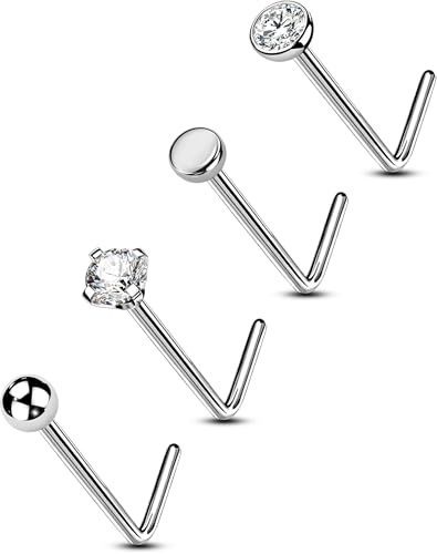 OUFER Kroppspiercing nässtav titan L-formade näspiercingar näsa piercing smycken 22G nässtång 4 st 1,5 mm 2 mm 2,5 mm 3 mm små näsben pin set näsborre piercing smycken, 2mm