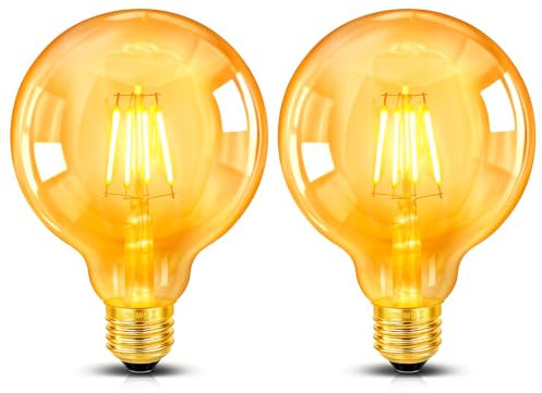 2 Pezzi Vintage Edison Lampadina LED E27 4W (Equivalente a 40W Incandescenza), G95 Vetro Ambrata, Bianca Calda 2200K, 400LM, Non Dimmerabile, Retro Lampadine a Filamento, Lampadine Decorativo