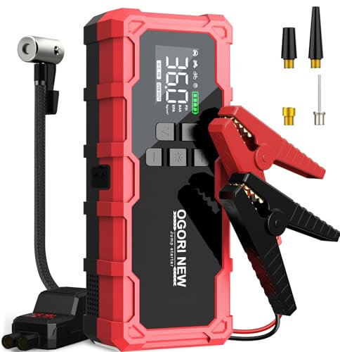 OGORI NEW Avviatore Batteria Auto con Compressore Aria 150PSI,6000A Booster Avviamento,Starter Batteria Auto con Torcia, Ricarica USB (8.0L Diesel/10.0L Benzina)