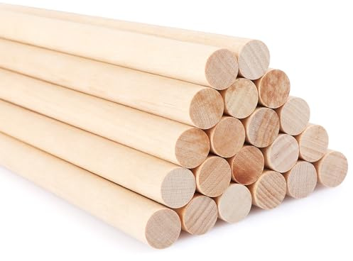 SOSMAR 20 Varillas de Madera de Abedul, 12.5mm Diámetro x 30cm Largo, Madera Redonda para Manualidades y Modelismo, Madera Natural Maciza
