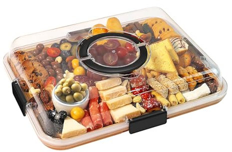 JJoexyfit Planche à charcuterie avec couvercle transparent et poignée, boîte à goûter portable en bambou, planche à découper, planche à fromage pour collations, charcuterie