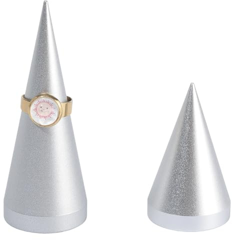 Beebeecraft 2 Soporte para Anillos de 2 tamaños de Aleación de Plata con Forma de Cono Organizador Decorativo para Exhibir Joyas Ideal para Bodas Compromisos Y Accesorios de Fotografía