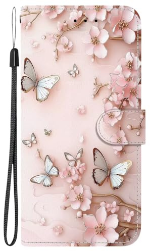 Dfjhure for Samsung A17 4G/5G Case Leather Wallet Protective Galaxy A26 5G Cover with Stand Magnetic Card Holder Flip Folio Shockproof Phone Cases for Samsung Galaxy A17/A26 5G, Pink Butterfly