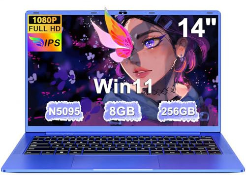 Ruzava Laptop 14 Zoll FHD IPS Display, Win11, Celeron N5095 (bis 2.9GHz), 8 GB RAM 256GB SSD Unterstützung 1TB, 5G WiFi, USB 3.0, 5000mAh, HDMl, Notebook PC QWERTY Deutsche Tastaturfolie - Violett