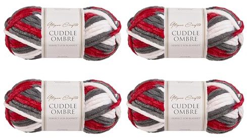 Utopia Crafts Cuddle Ombre Lana Chenilla Super Chunky, 4x 100g Ovillos (400g/240m), Hilo Degradado Suave para Tejer & Ganchillo, Manta, Cojín, Amigurumi, OEKO-TEX & EN 71-3 (Baya Invernal)