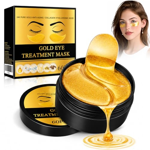 60 Unidades 24K Oro de Hidratación Mascarilla, Parches Oculares de Colágeno, para Las Antiojeras, Ojeras, Bolsas de Los Ojos y La Hinchazón, Hidratada Contorno de Ojos Mascarilla
