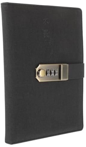 GLEAVI Cahier Mot de Passe A5 Noir, Carnet Verrouillable Pu pour Étudiants