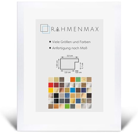RahmenMax® Morena - Cornice portafoto in legno, 37 x 51 cm, da appendere/cornice, su misura, in MDF, colore bianco opaco, con vetro acrilico antiriflesso da 1 mm, cornice puzzle