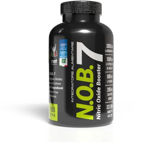 Net Integratori NOB 7 – 180 compresse – Integratore Energetico Pre Workout e Booster di Ossido Nitrico con Arginina Citrullina Caffeina Vitamina B3
