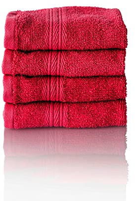 ALCLEAR Set di asciugamani in spugna assorbente, in 100% cotone ecotex, serie in 6 colori e 5 misure, colore: rosso, 4 asciugamani per ospiti 30 x 50 cm