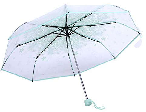 Paraguas Transparentes Mujer, 3 Colores Flor De Cerezo Paraguas Plegable De Viaje Para La Lluvia Boda Al Aire Libre Ceremonia Fiesta Atrezzo Parejas Adultos Niños(Verde)