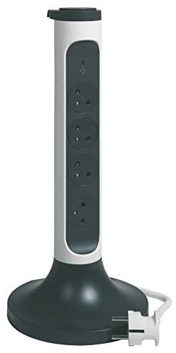 LEGRAND - Multiprise Verticale avec Socle avec Interrupteur + Parafoudre - 4 Prises Surface avec Terre - Tour de Branchement Pratique - Cordon 2 m - Blanc et Gris Foncé