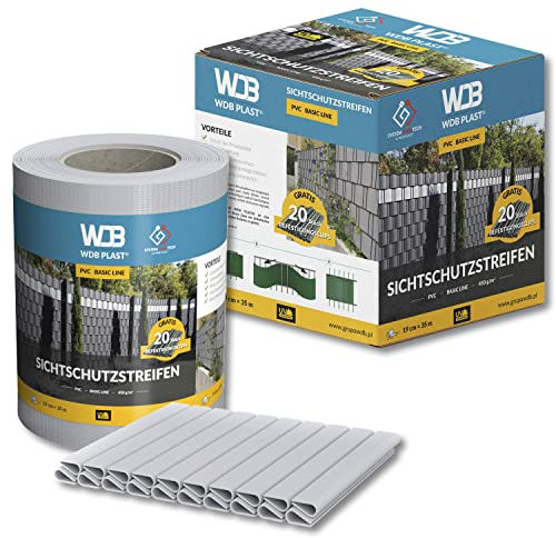 Set aus 35 Meter Sichtschutzstreifen Doppelstabmatten inkl. Montageclips Hochwertiger Wind- und Sichtschutz Balkon Terrasse Garten (Grau)