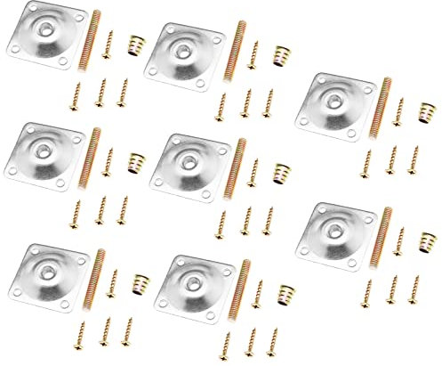 OTOTEC 8PCS Leg Mounting Plates with Hanger Bolts Screws Furniture Leg Attachment Plates T-Plate M8 Table Leg Repair Accessories for Sofa Stool Seat Bed Silver