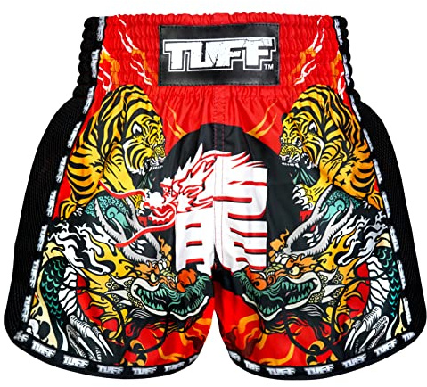 Tuff Sport Retro Muay Thai Pantaloncini Boxe Pantaloncini Classici Slim Cut MMA Kickboxing Allenamento Set Abbigliamento Allenamento, Tuf-msc113-rosso, M