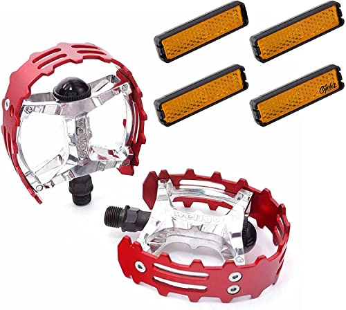 CYCLEZ 9/16 Wellgo XC-II Bear Trap Bike Pedal Set, Old School Retro Style for BMX and Beach Cruiser Bicycles with 3-Piece Cranks Includes Snap-on Cateye Reflectors -Multiple Colors (9/16 Red)