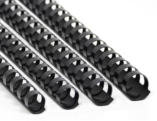 RAYSON Plastikbinderücken, 90-140 Blatt,12 mm 14 mm 16 mm 18 mm, 21-Ring, Multi-Size, DIN A4, Schwarz, Packung mit 80 Stück