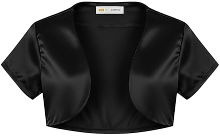 Bolerose Boléro Fille Satin Manches Courtes Cérémonie | Ouvert devant, Sans fermeture, Coupe courte, Très brillant, Facile à superposer, 3-14 ans