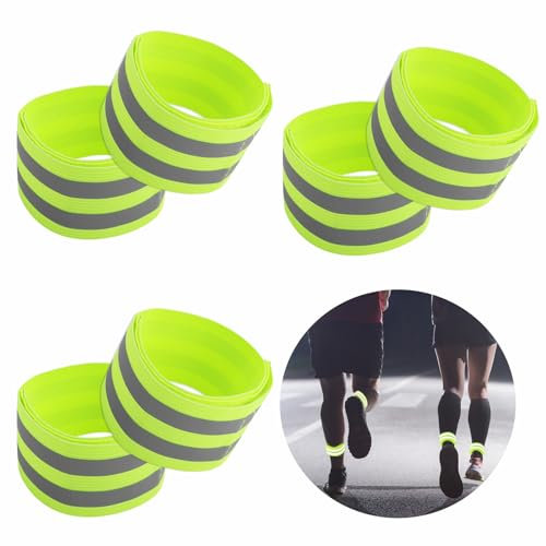 Deepton 6 Stück Hosenklammer Fahrrad, Elastisch Reflektorband, Reflektorbänder mit Klettverschluss, Hosenschutz Fahrrad mit Starken Reflektorstreifen für Radfahren Joggen (Grün)