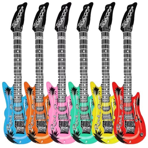 Chitarra Gonfiabile, 6 Pezzi Air Guitars Colorato, Strumenti Musicali Gonfiabili 53cm in 6 Colori, Chitarra Gonfiabile Rock Palloncino, per Carnevale Compleanno Ragazzi Ragazze