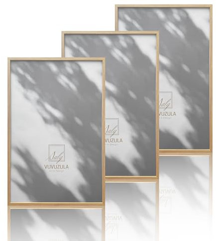 VUVUZULA Lot de 3 cadres photo en bois de chêne - 40 x 60 cm - Beige - Moderne - Collage - Léger - Support mural - Format A4