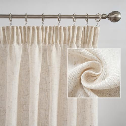 MYSKY HOME Gardinen mit Kräuselband Leinen Vorhänge Wohnzimmer Gardine Leinenoptik für Schienensystem 2er Set H 245 x B 140 cm Curtains für Kinderzimmer Moderne Natur Vorhang, Leinenfarbe
