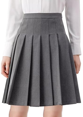 TONCHENGSD Damen High Waist Plissee Minirock Skater Tennis Rock, Midi-Grau, Groß