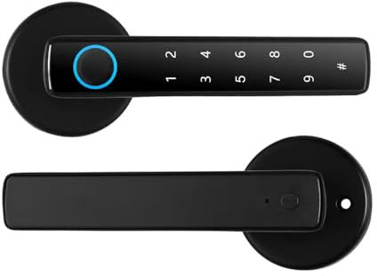 Swokely Serrure de porte intelligente avec empreinte digitale et poignée, serrure de porte biométrique sans clé 4 en 1 avec empreinte digitale, 4 façons de déverrouiller, pour épaisseurs de porte de