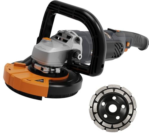 Lijadora de Hormigón MAXXT : amoladora 125 con motor de 1500W, 1000-8500rpm, 7 niveles velocidad，Borde lateral ajustable, para pisos de concreto/aceras/estacionamientos/almacenes