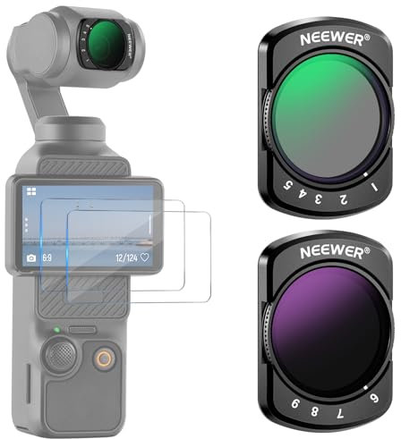 NEEWER Variable ND2-ND32 & ND64-ND512 Kit Compatible with DJI Osmo Pocket 3 Creator Combo Accessories, Limited Stops Neutral Density Filters, 2 Screen Protectors, Action Camera Accessories