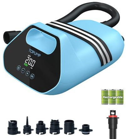 TOPUMP 20PSI Electric Paddle Board Pump TPS300 - High Pressure Rechargeable SUP Pump, Dual Stage Inflation & Deflation, Auto-Off Air Pump for Stand Up Paddle Boards, Boats, Kayaks and Tent