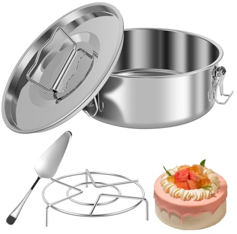 Flan Mold with Lid & Handle, 1.5Qt Stainless Steel Flan Pan Mold with Spatula, Large Para Flan Maker Container, Round Cake Baking Flan Maker for 6-8Qt Pot Making Cheese Cake Pudding (Sliver-Style B)