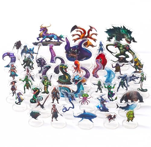 DND Miniatures Coastal Swamp & Underwater Dungeons and Dragons Starter Set Minis for D&D 5E Pathfinder Flat Acrylic Figures TTRPG Tabletop RPG Games accessories Gift for DM-A