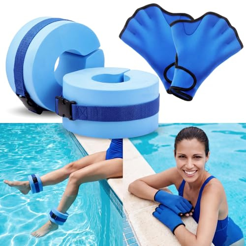 WinnerWhy Water Aerobics Set for Aquatic Exercise 1 Pair Swimming Glove 2 Pcs Foam Swim Aquatic Cuffs Water Weights Pool Resistance Fitness Equipment for Swimming Training Workouts(Blue)