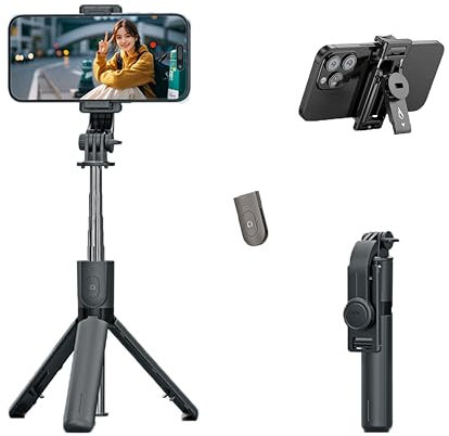 Stdlyxun Trípode para Smartphone - Trípode para iPhone 360° giratorio con mando a distancia inalámbrico, longitud máxima de extensión 67 cm para teléfonos móviles de 6,5-9,5 cm, rojo